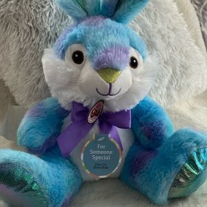 New,  adorable blue & patches of purple bunny, chocolate scented.